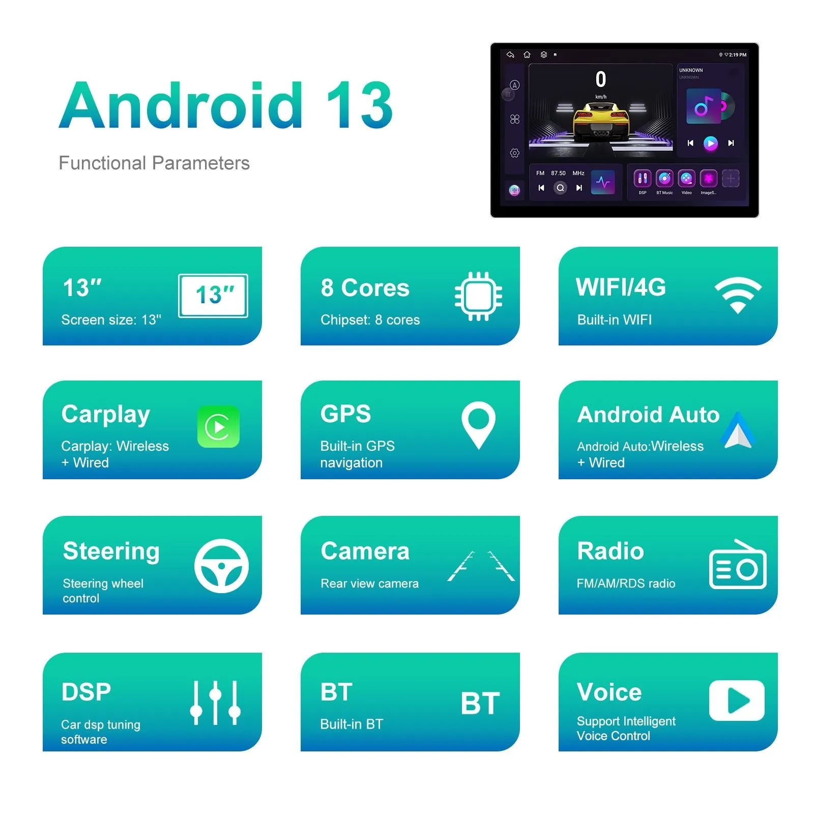 13.1 Inch Android Car Navigator - 4   64G - Universal Map - Carplay - Reverse Camera