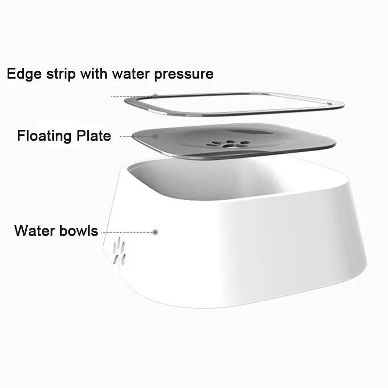 1.5L Dog Drinking Water Bowls Floating Non-Wetting Mouth Cat Slow Anti-Overflow Water Feeding Dispenser Large Capacity. Zero Splash non-slip Dog Bowl.