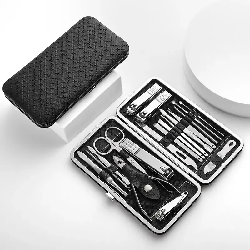 18 Piece Home Nail Clipper Set with Dead Skin Pliers Diagonal Clipper and Leather Sleeve