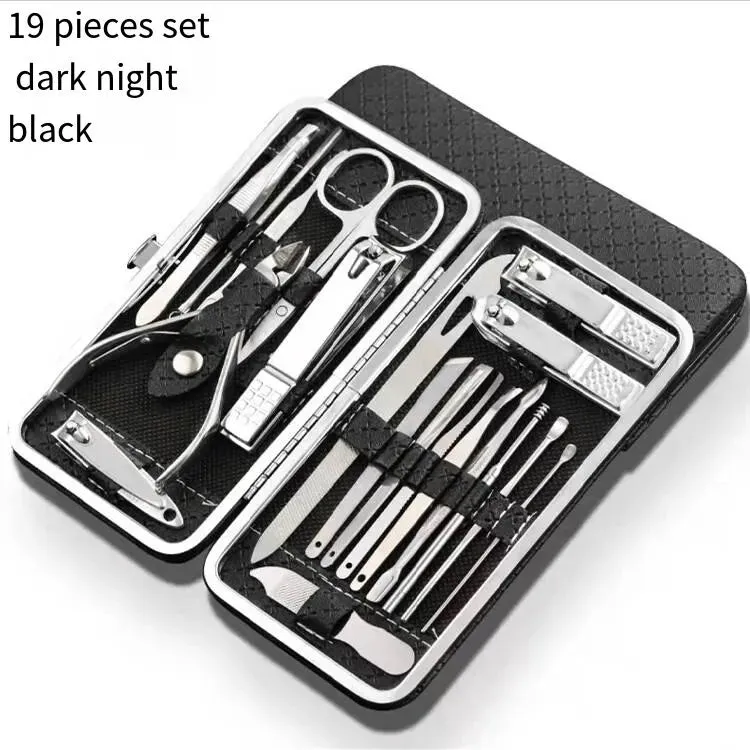 18 Piece Home Nail Clipper Set with Dead Skin Pliers Diagonal Clipper and Leather Sleeve