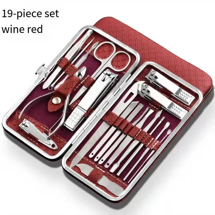 18 Piece Home Nail Clipper Set with Dead Skin Pliers Diagonal Clipper and Leather Sleeve