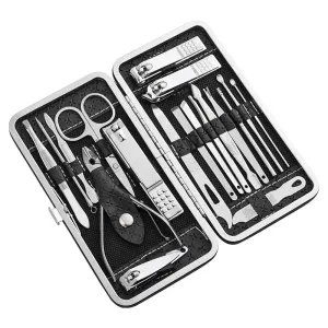 18 Piece Home Nail Clipper Set with Dead Skin Pliers Diagonal Clipper and Leather Sleeve