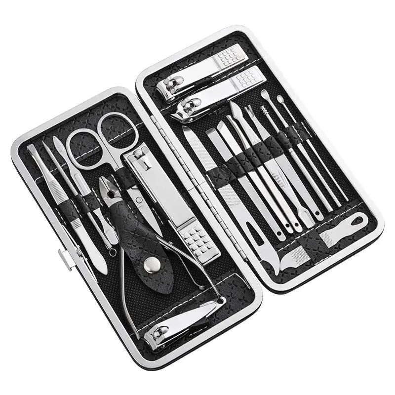 18 Piece Home Nail Clipper Set with Dead Skin Pliers Diagonal Clipper and Leather Sleeve