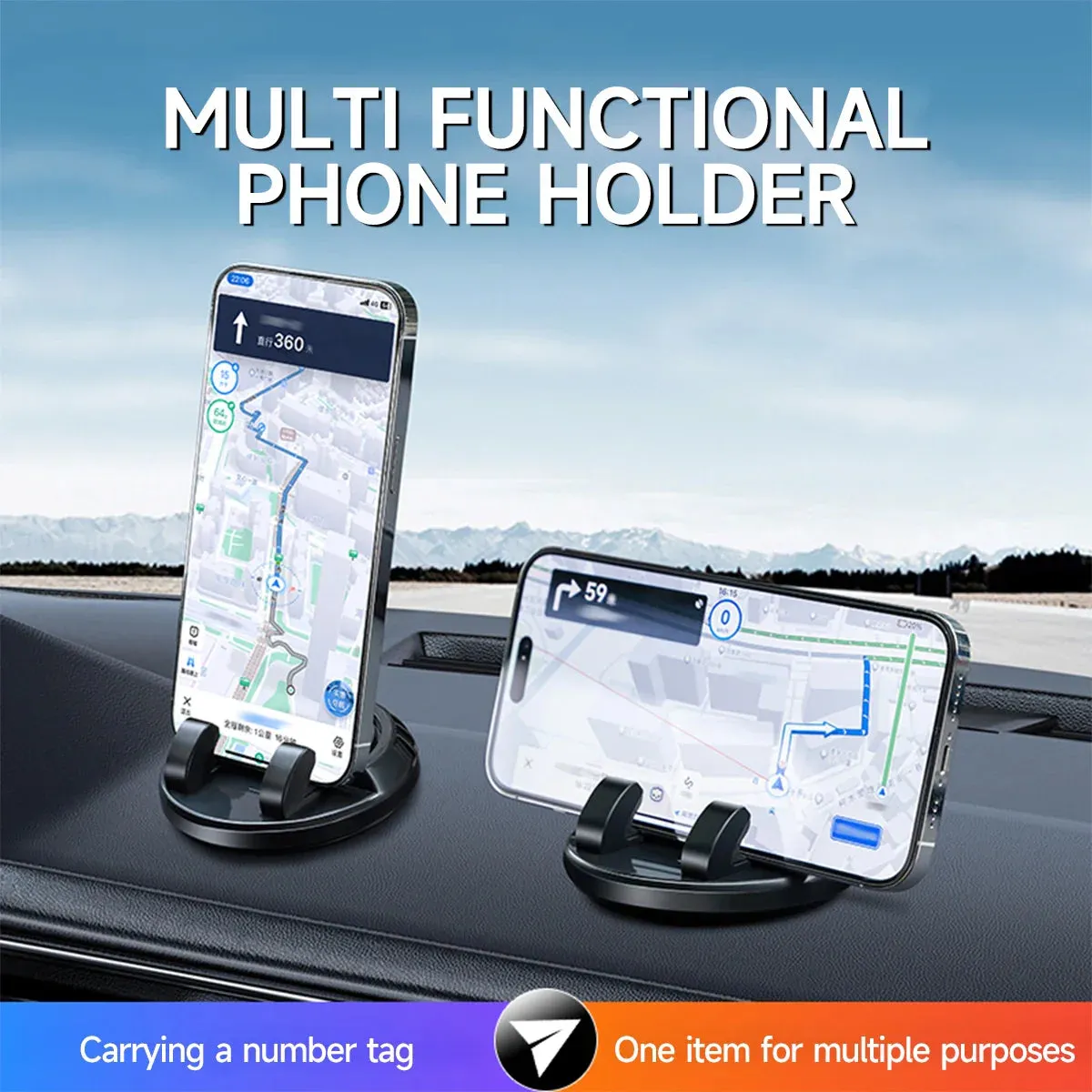 2-In-1 Car Phone Holder & Parking Number Plate Anti-Slip Mobile Stand For Cell Gps Auto Accessories