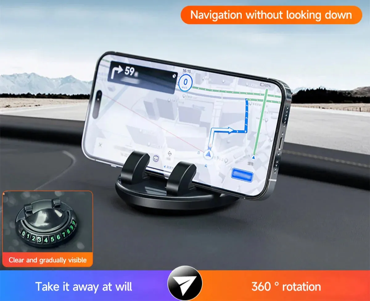 2-In-1 Car Phone Holder & Parking Number Plate Anti-Slip Mobile Stand For Cell Gps Auto Accessories