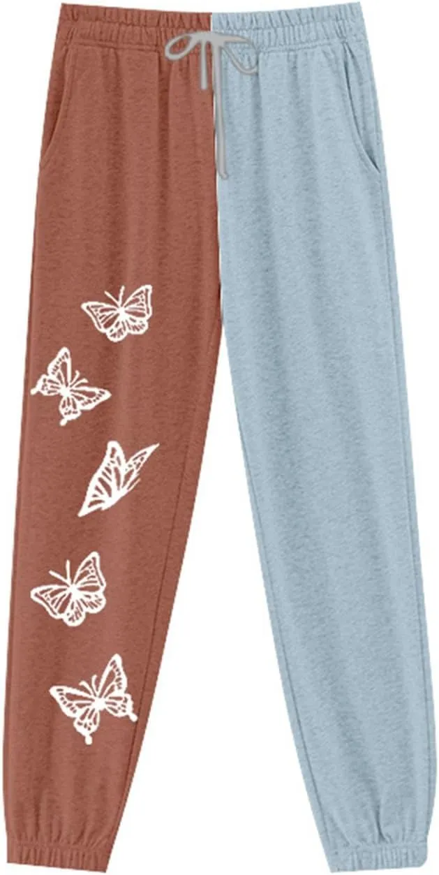 2024 Sweatpants for Women Trendy Plaid Sun Print High Waist Wide Leg Pants Work Casual Loose Fit Pocket Lounge Joggers