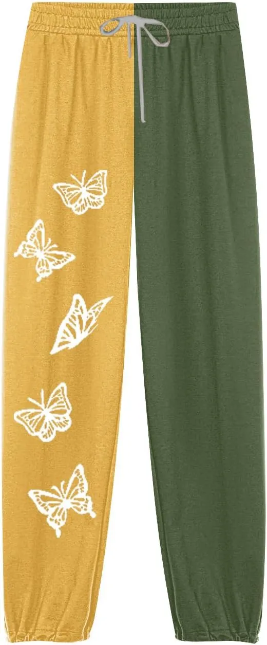 2024 Sweatpants for Women Trendy Plaid Sun Print High Waist Wide Leg Pants Work Casual Loose Fit Pocket Lounge Joggers