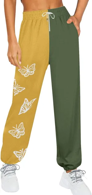 2024 Sweatpants for Women Trendy Plaid Sun Print High Waist Wide Leg Pants Work Casual Loose Fit Pocket Lounge Joggers
