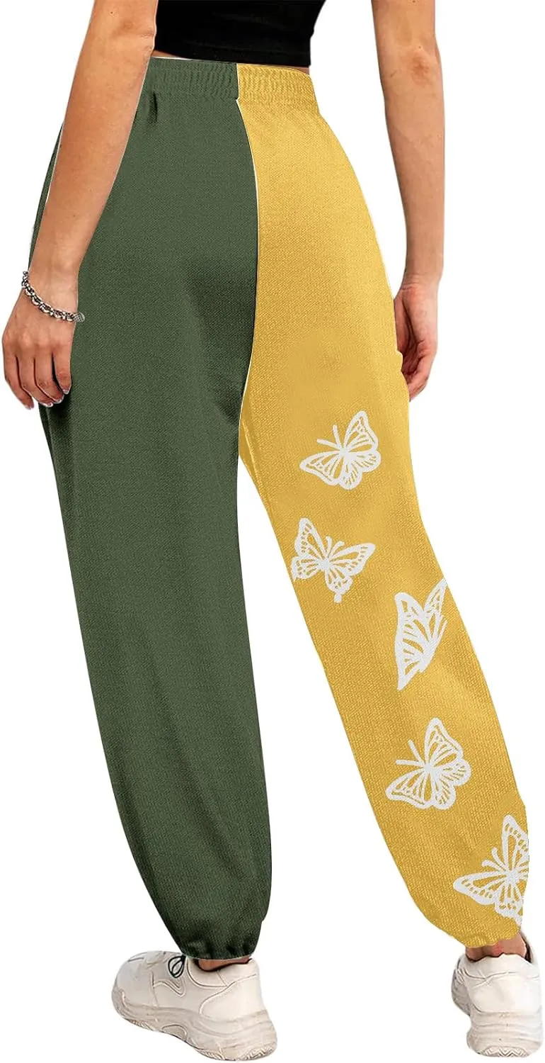 2024 Sweatpants for Women Trendy Plaid Sun Print High Waist Wide Leg Pants Work Casual Loose Fit Pocket Lounge Joggers