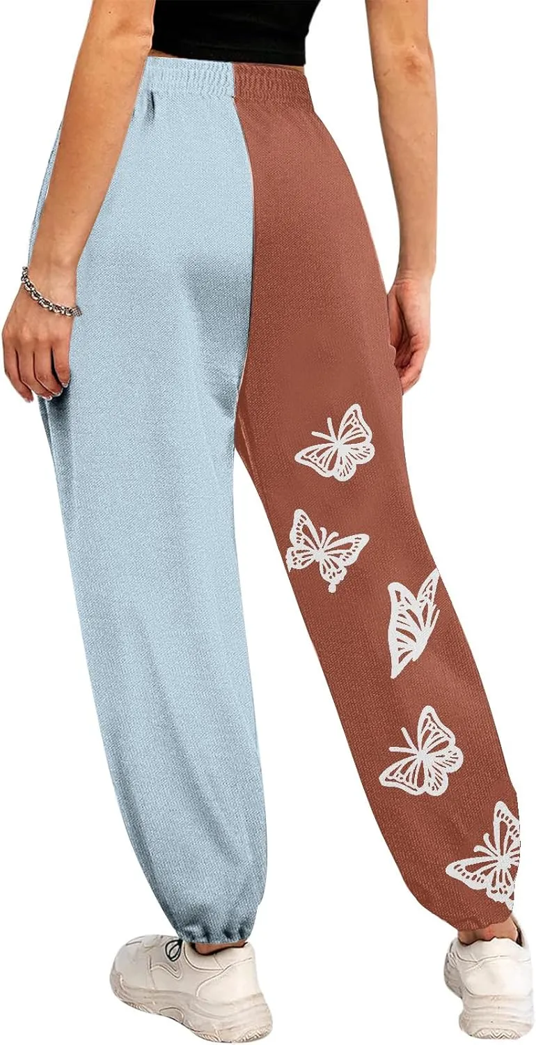 2024 Sweatpants for Women Trendy Plaid Sun Print High Waist Wide Leg Pants Work Casual Loose Fit Pocket Lounge Joggers