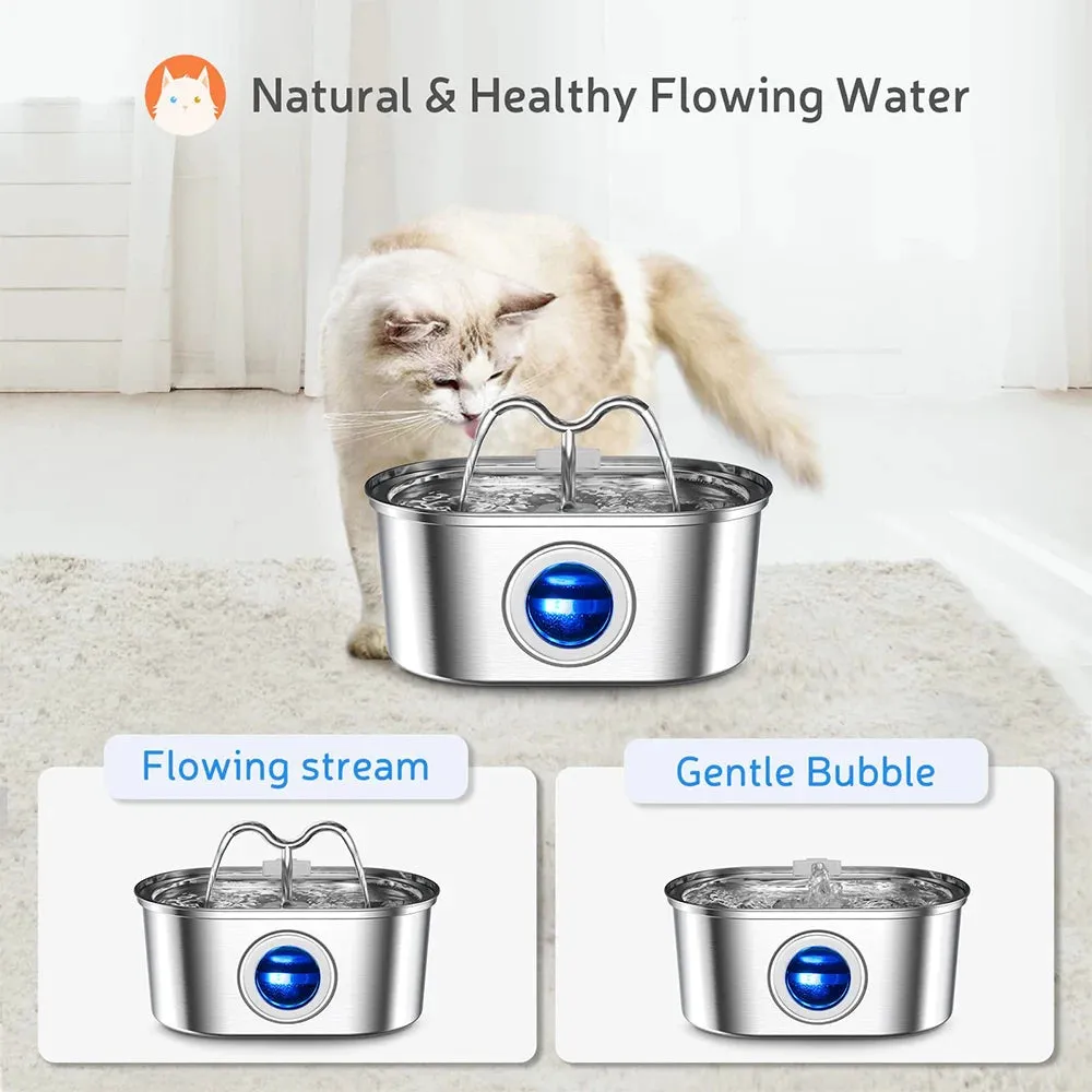 3.2L Stainless Steel Cat Water Fountain - LED Light & Silent Pump