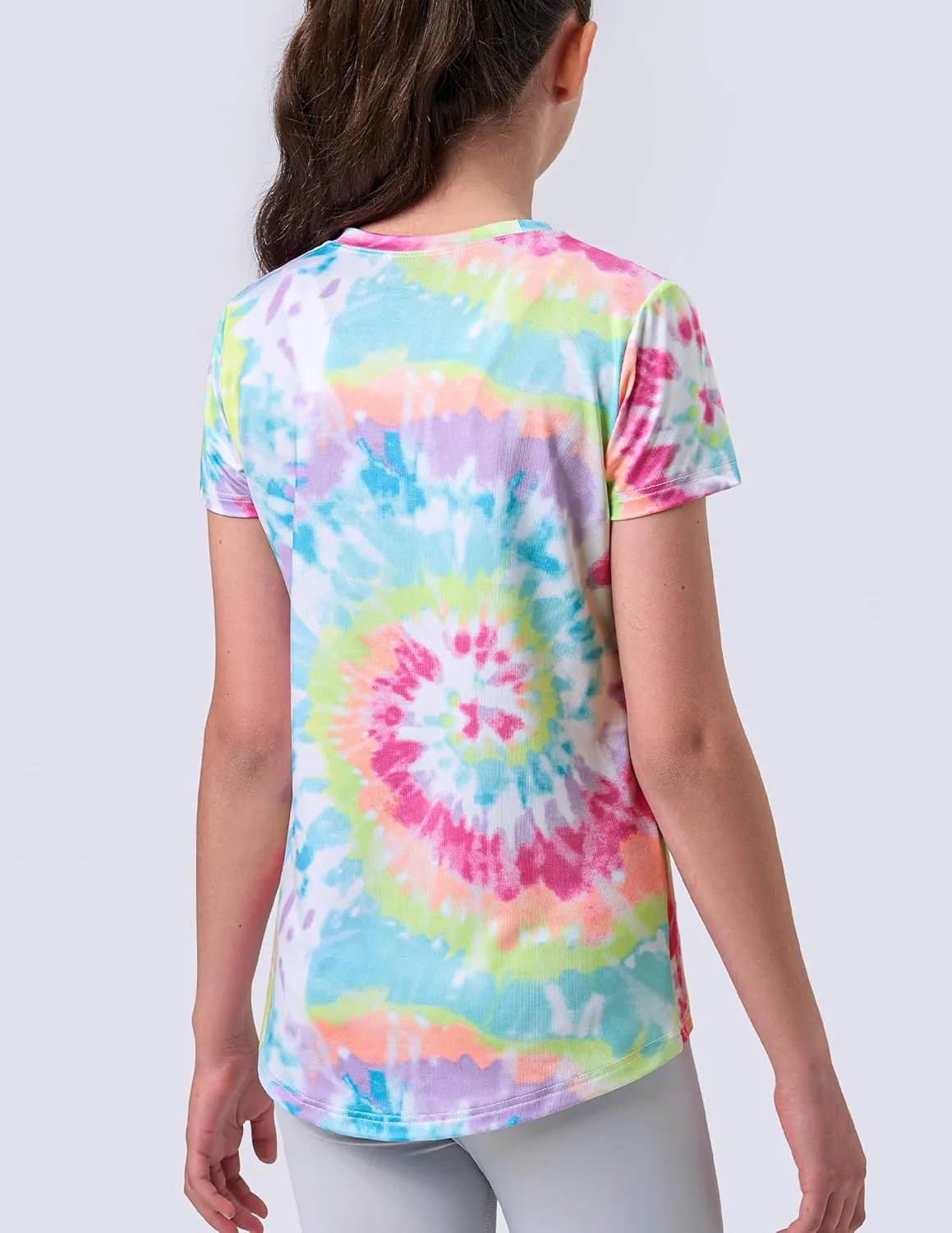 4 Pack: Youth Girls Athletic Shirts, Short Sleeve Dry Fit Apparel Tech Tshirts, Sports Activewear for Kids Teens
