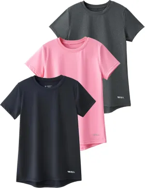 4 Pack: Youth Girls Athletic Shirts, Short Sleeve Dry Fit Apparel Tech Tshirts, Sports Activewear for Kids Teens