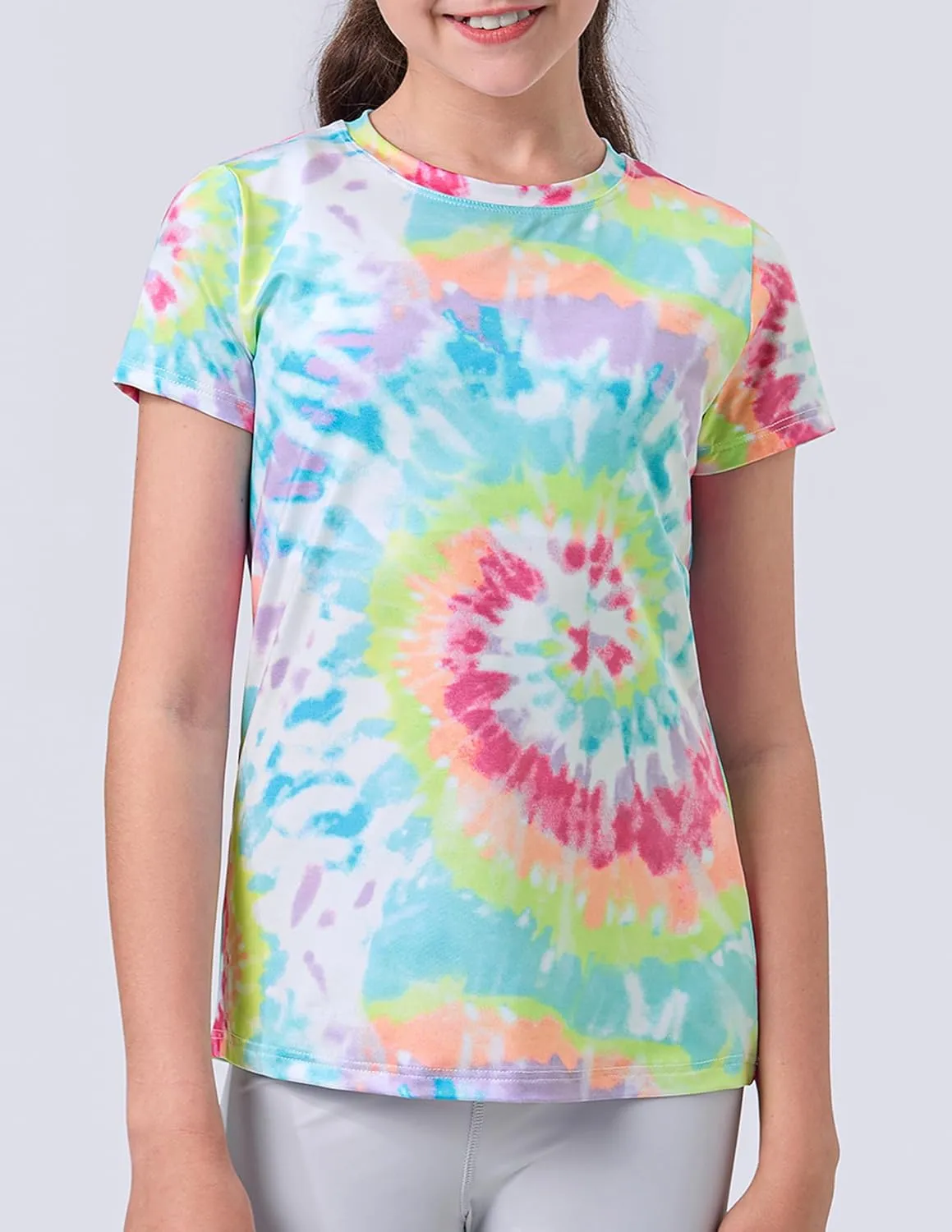 4 Pack: Youth Girls Athletic Shirts, Short Sleeve Dry Fit Apparel Tech Tshirts, Sports Activewear for Kids Teens