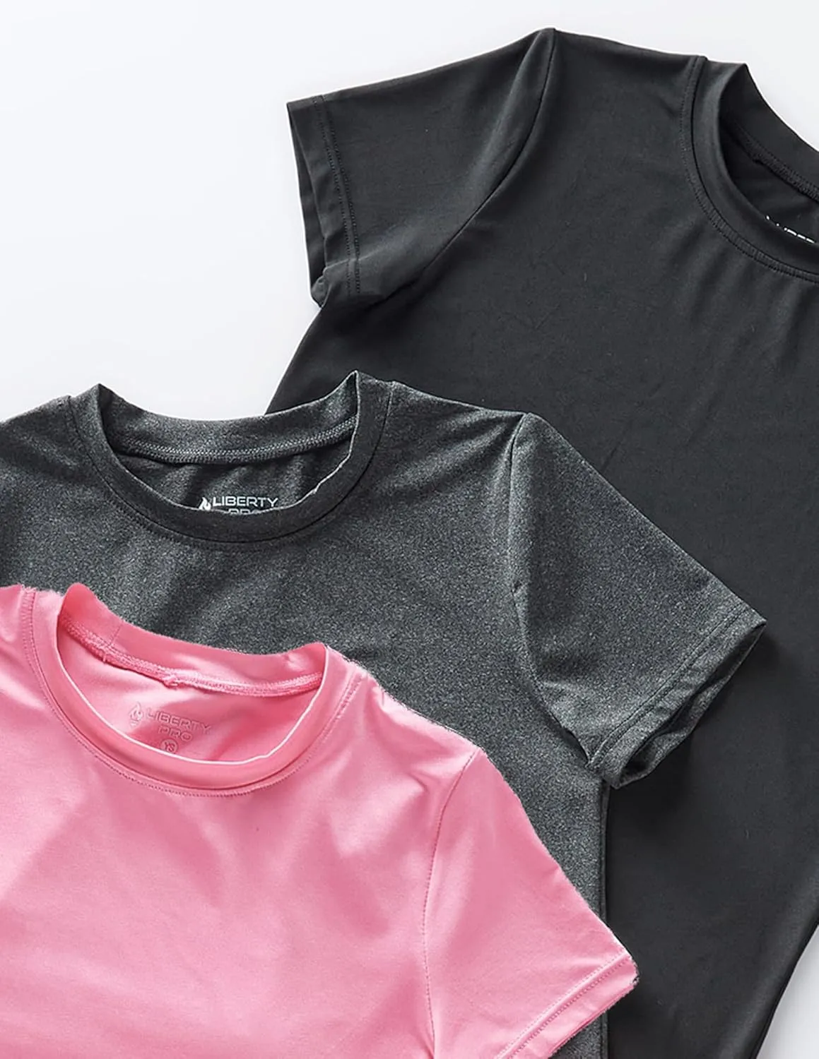 4 Pack: Youth Girls Athletic Shirts, Short Sleeve Dry Fit Apparel Tech Tshirts, Sports Activewear for Kids Teens