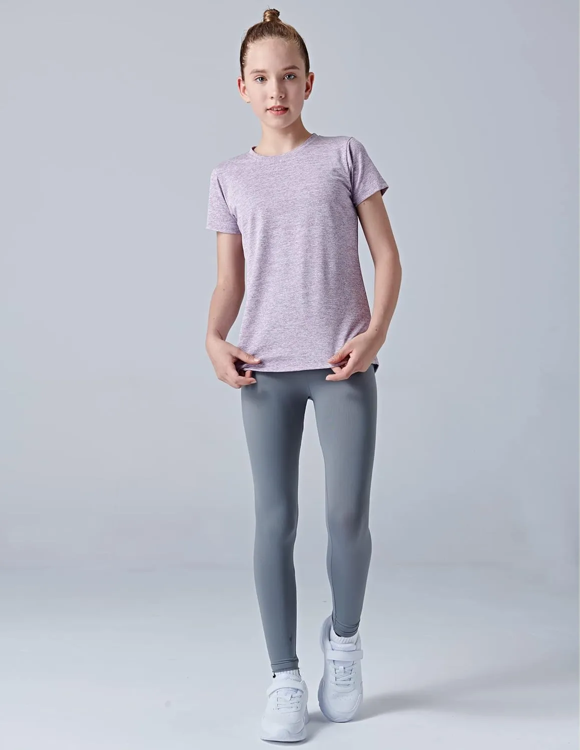 4 Pack: Youth Girls Athletic Shirts, Short Sleeve Dry Fit Apparel Tech Tshirts, Sports Activewear for Kids Teens