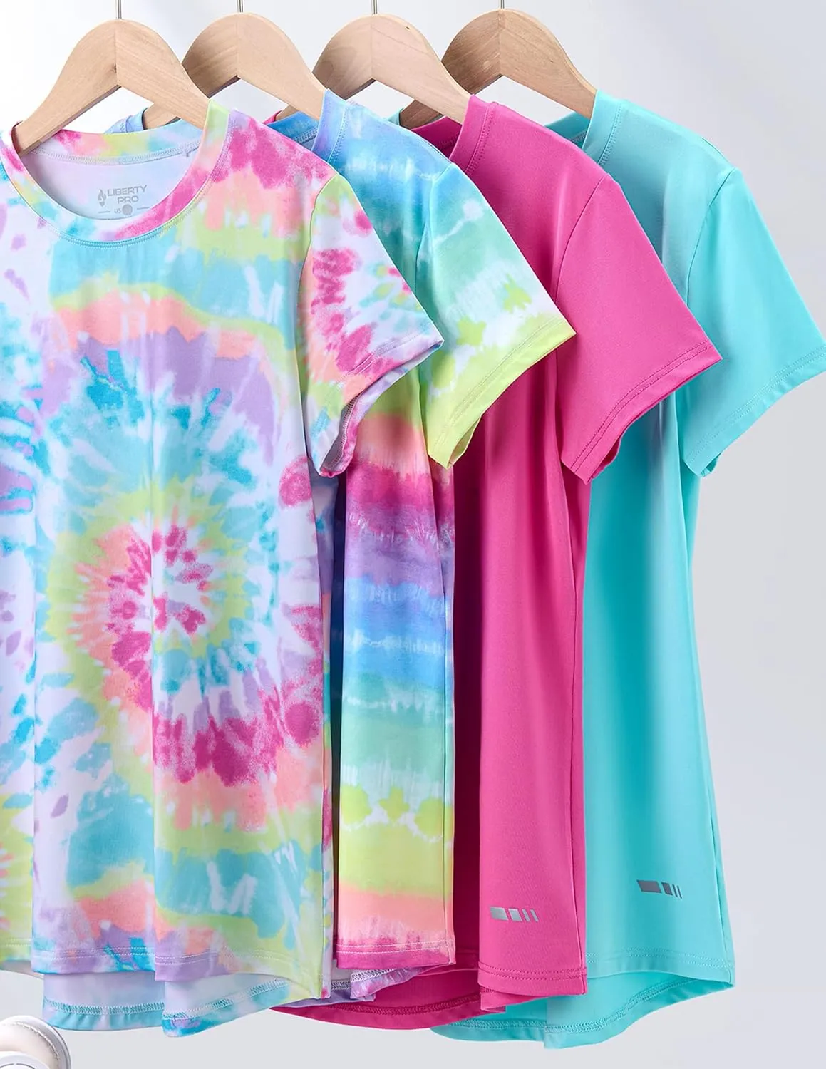 4 Pack: Youth Girls Athletic Shirts, Short Sleeve Dry Fit Apparel Tech Tshirts, Sports Activewear for Kids Teens
