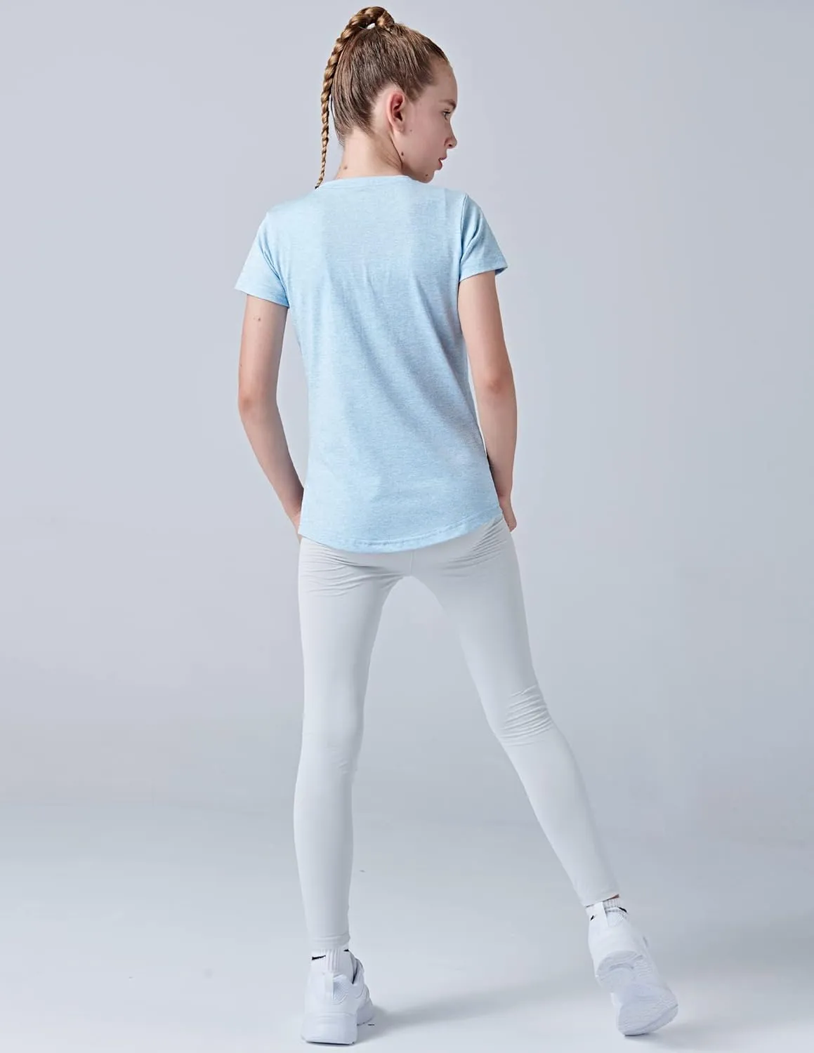 4 Pack: Youth Girls Athletic Shirts, Short Sleeve Dry Fit Apparel Tech Tshirts, Sports Activewear for Kids Teens