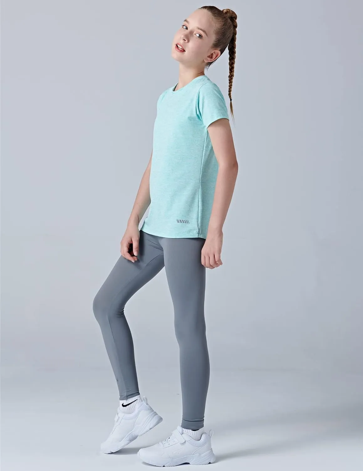 4 Pack: Youth Girls Athletic Shirts, Short Sleeve Dry Fit Apparel Tech Tshirts, Sports Activewear for Kids Teens