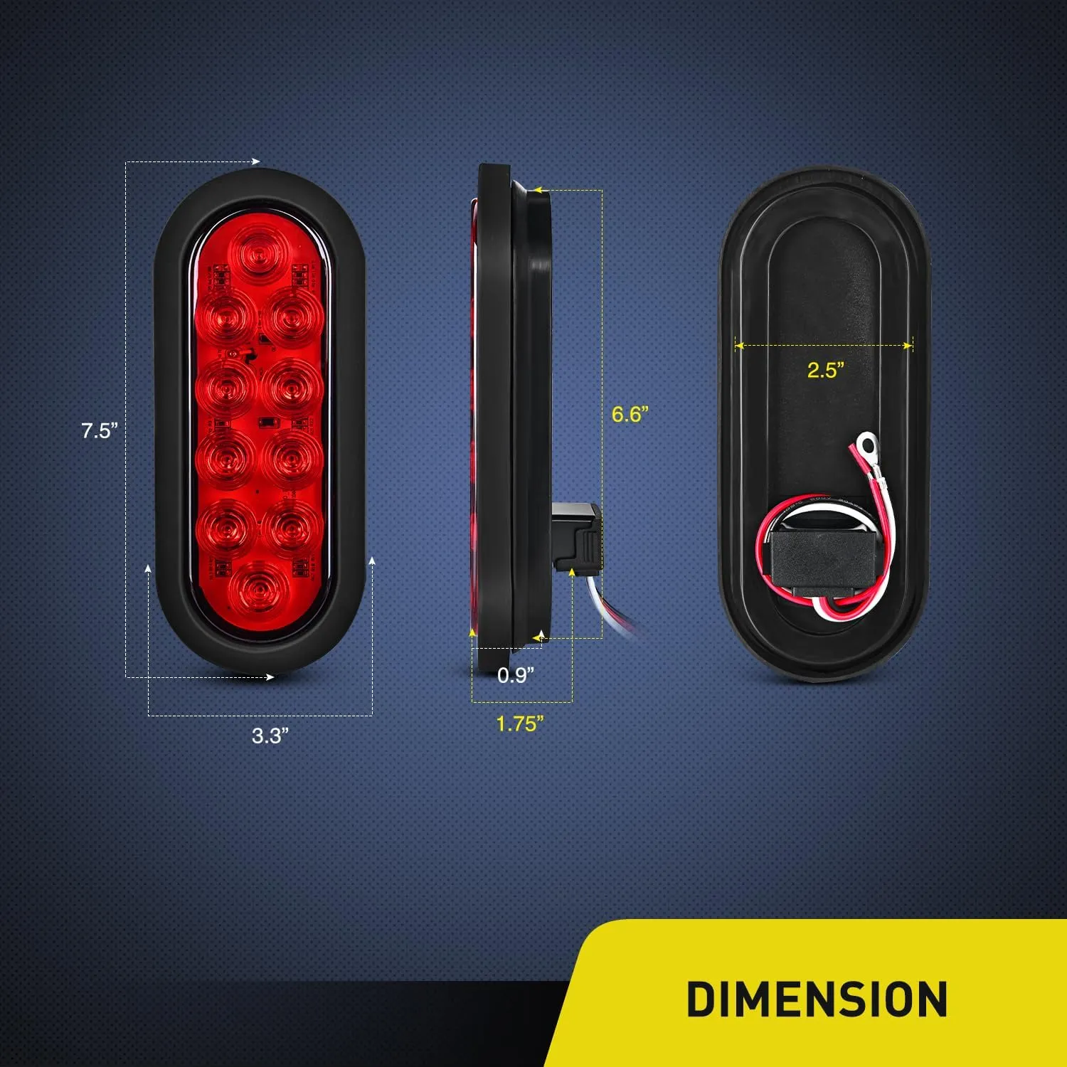 6 Inch Oval Red Amber White LED Trailer Tail Lights (6 Pcs)