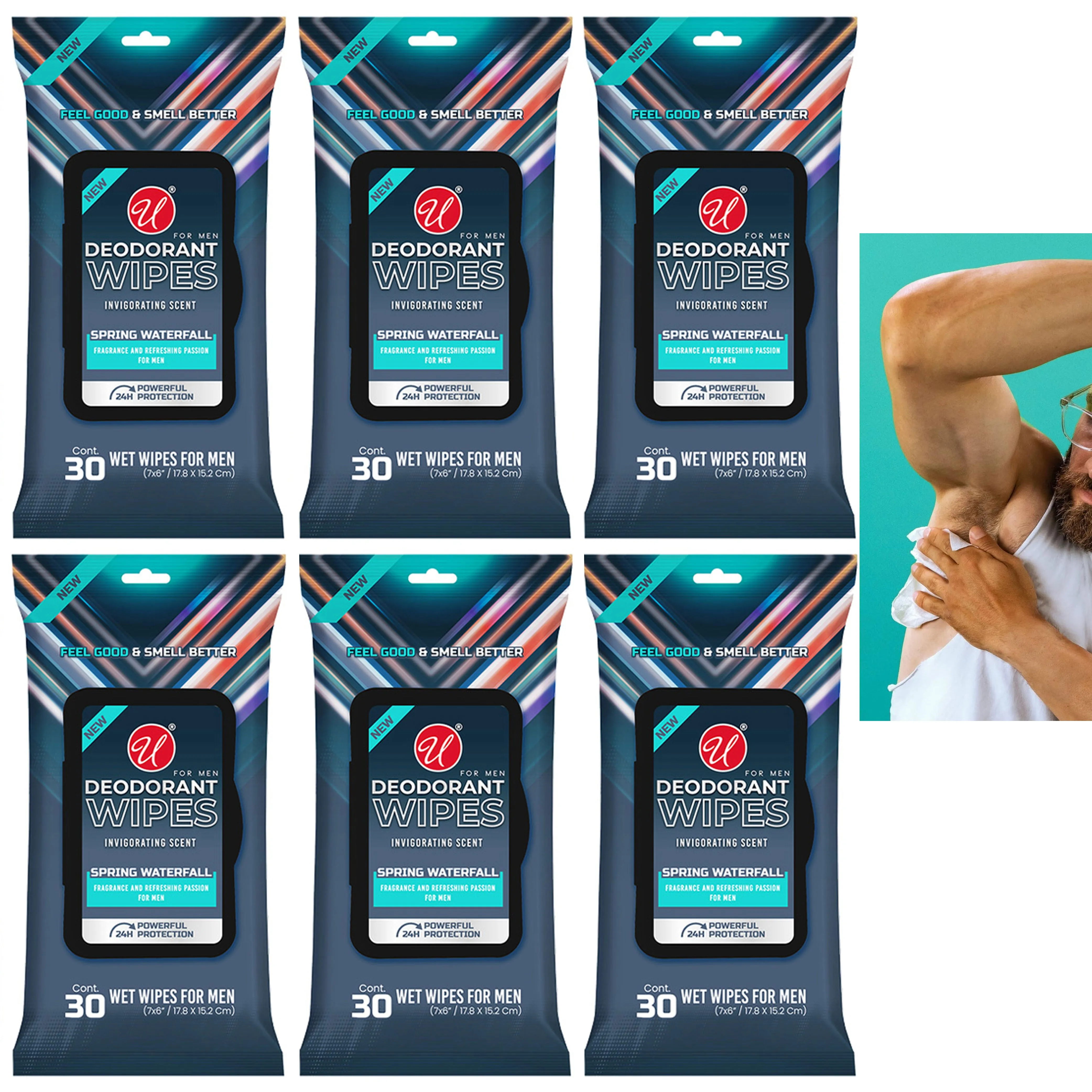6 Packs Men's Deodorant Wet Wipes Cleaning Cloths Moist Towelette Fresh 180 Ct