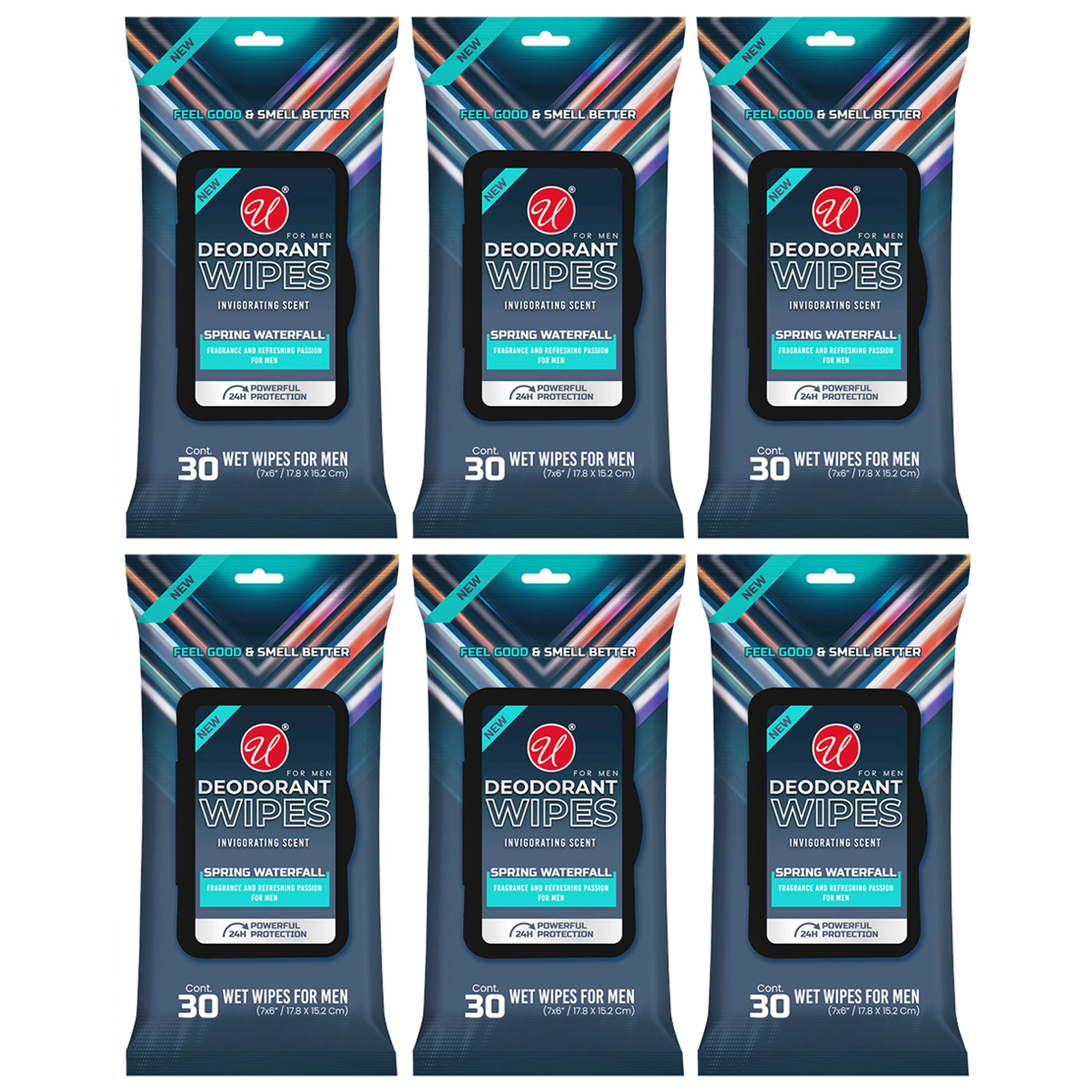 6 Packs Men's Deodorant Wet Wipes Cleaning Cloths Moist Towelette Fresh 180 Ct