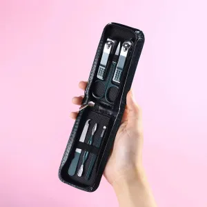 6-Piece Black/Green Stainless Steel Manicure & Pedicure Set with Storage Bag