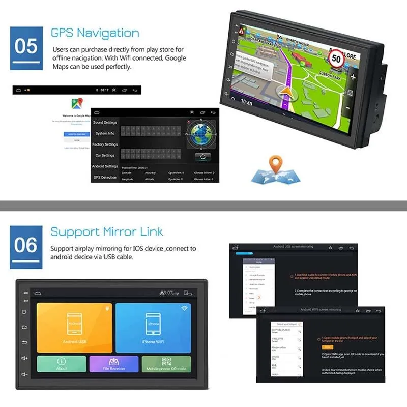 7 Inch Android Navigation Wifi Car Mp5 Player 1   32G Gps Bluetooth 2.5D Screen Standard   4Lights Camera