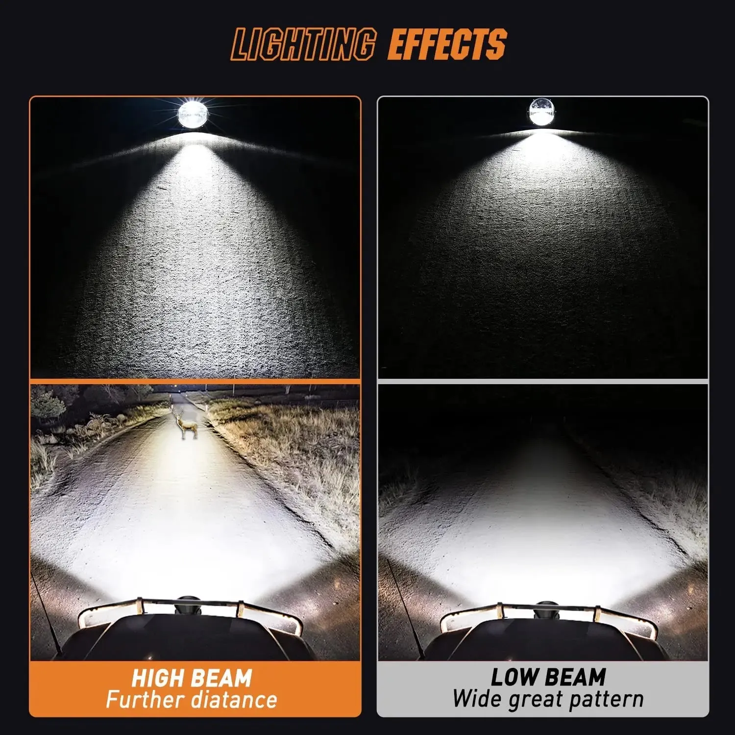 9 Inch 120W 7000LM Round High Low Beam Built-in EMC LED Work Lights (Pair) | 14AWG DT Wire