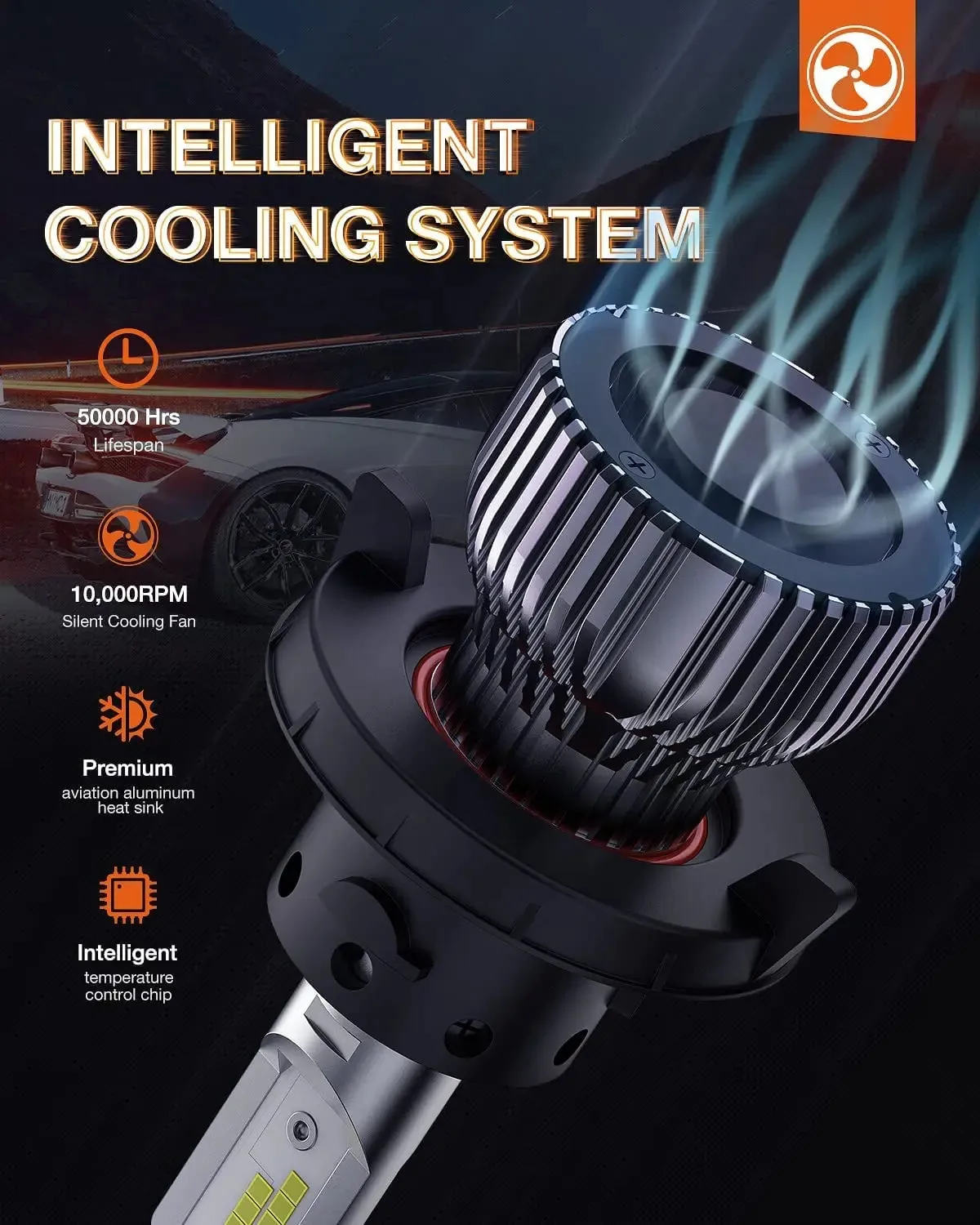 9008/H13 LED Headlight Bulbs E20 Series 50W 10000LM 6000K IP67 | 2 BULBS