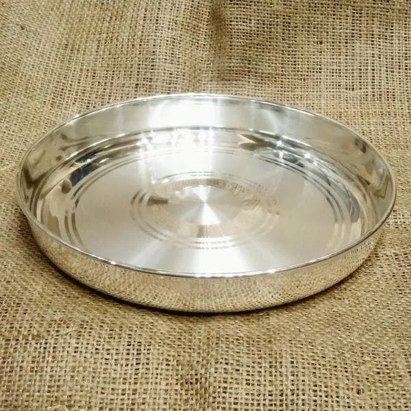 999 Fine Pure Silver Handmade solid Plan Thali, Plate/ Tray for prasad, baby food - 6 Inch approx 110  gram approx