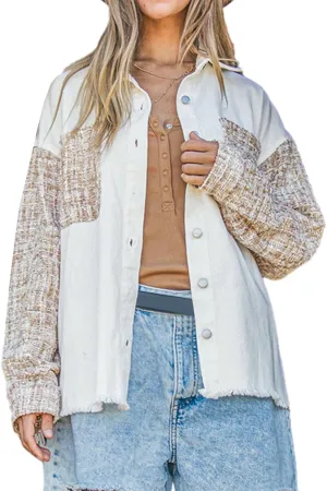 ALSOGO Women Oversize Denim Jacket Casual Long Sleeve Jean Jacket Cute Fringe Jacket With Pockets