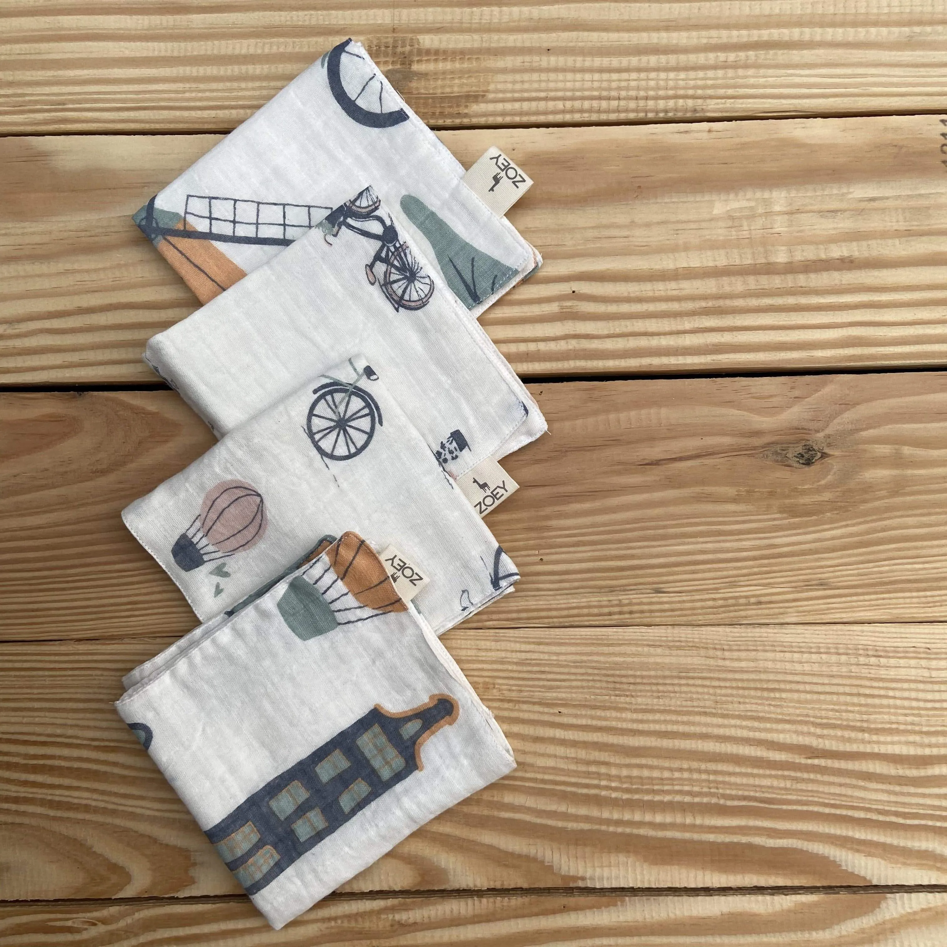 Amsterdam City Life Muslin Napkins/Wash Cloth (Set Of 4)