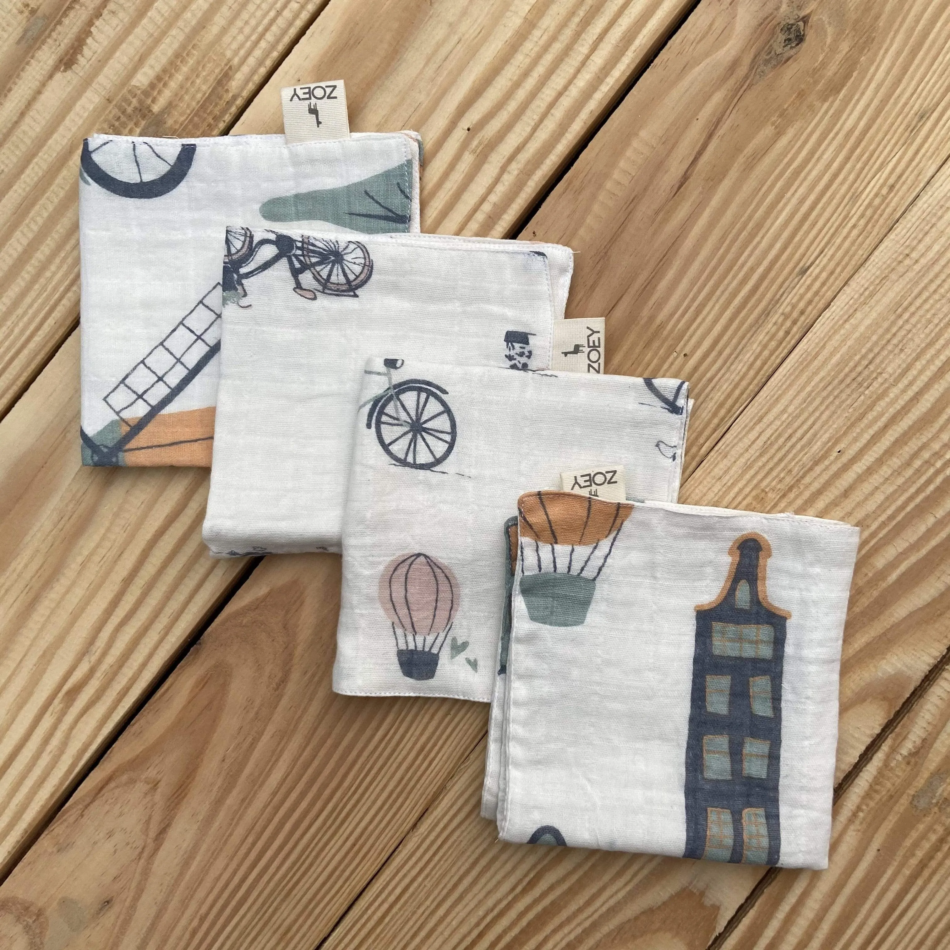 Amsterdam City Life Muslin Napkins/Wash Cloth (Set Of 4)