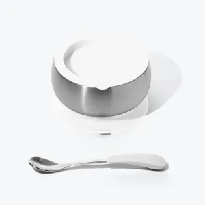 Avanchy Stainless Steel Baby Bowl With Spoon Combo   Air Tight Lid - White