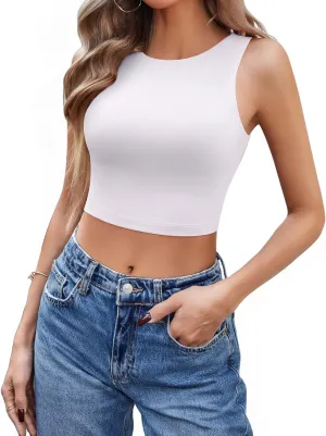 Avidlove Tank Top for Women Sleeveless Double Lined Crop Tops High Neck Racerback Camisole Summer Casual Slim Clothes