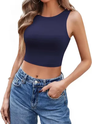 Avidlove Tank Top for Women Sleeveless Double Lined Crop Tops High Neck Racerback Camisole Summer Casual Slim Clothes