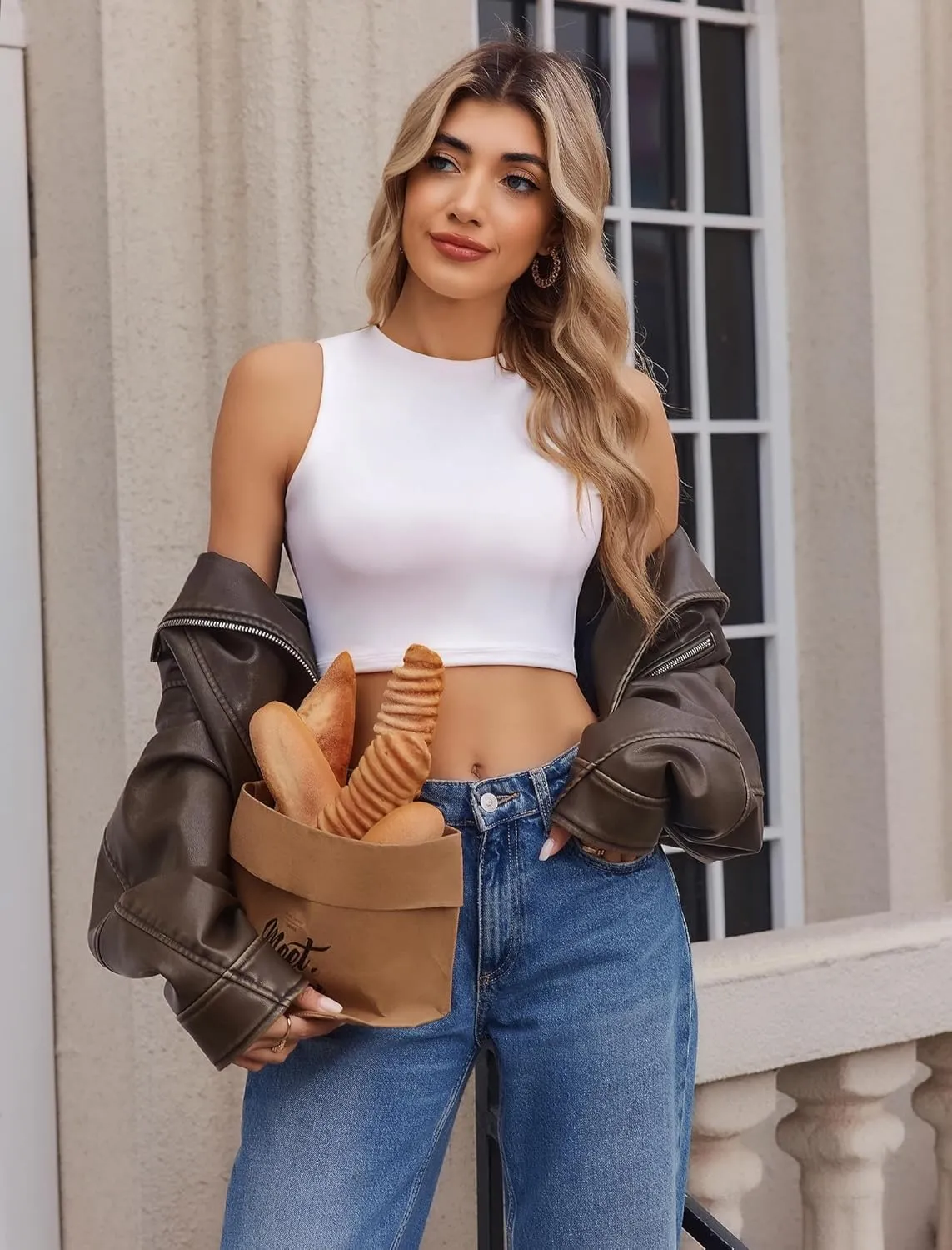 Avidlove Tank Top for Women Sleeveless Double Lined Crop Tops High Neck Racerback Camisole Summer Casual Slim Clothes