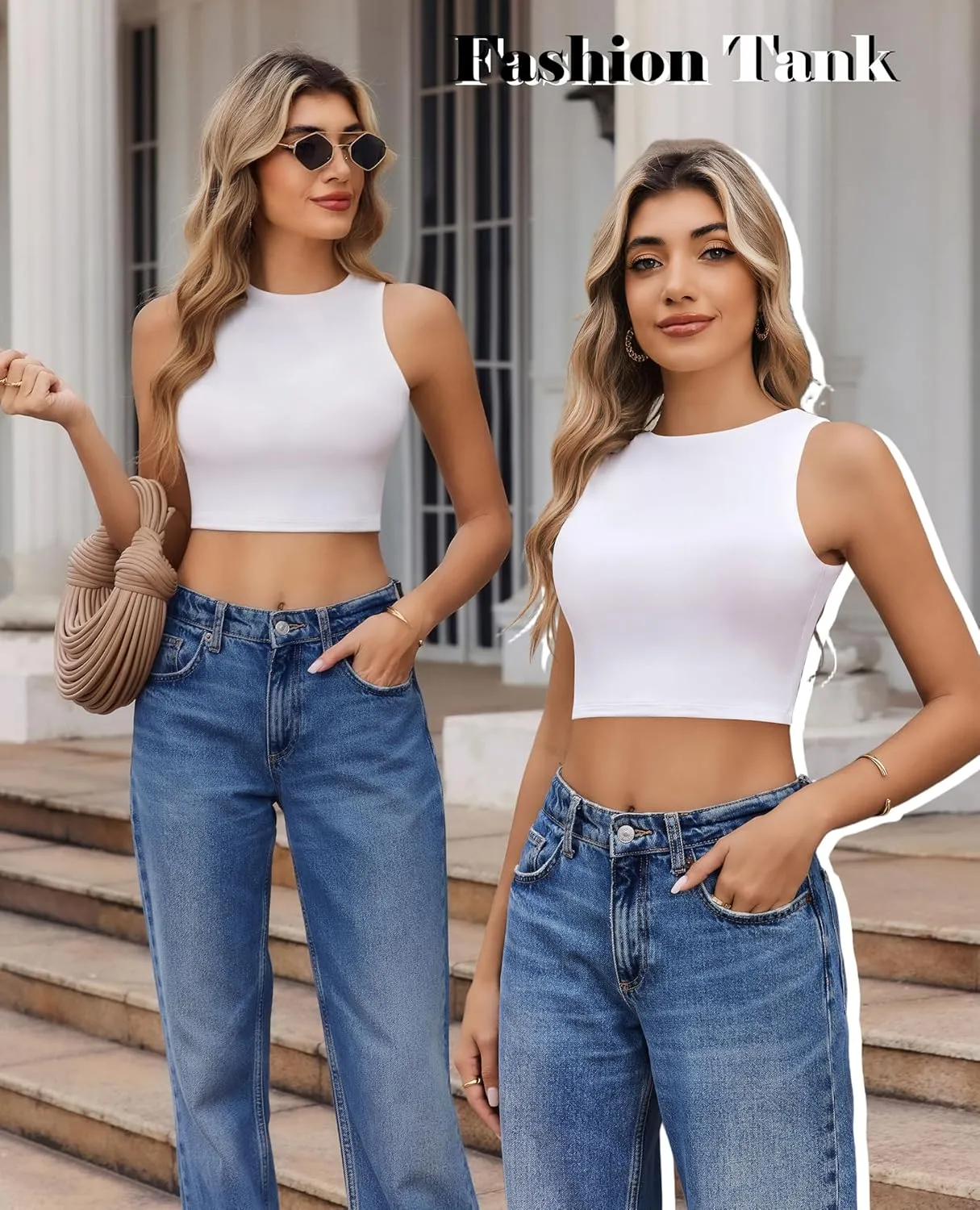 Avidlove Tank Top for Women Sleeveless Double Lined Crop Tops High Neck Racerback Camisole Summer Casual Slim Clothes