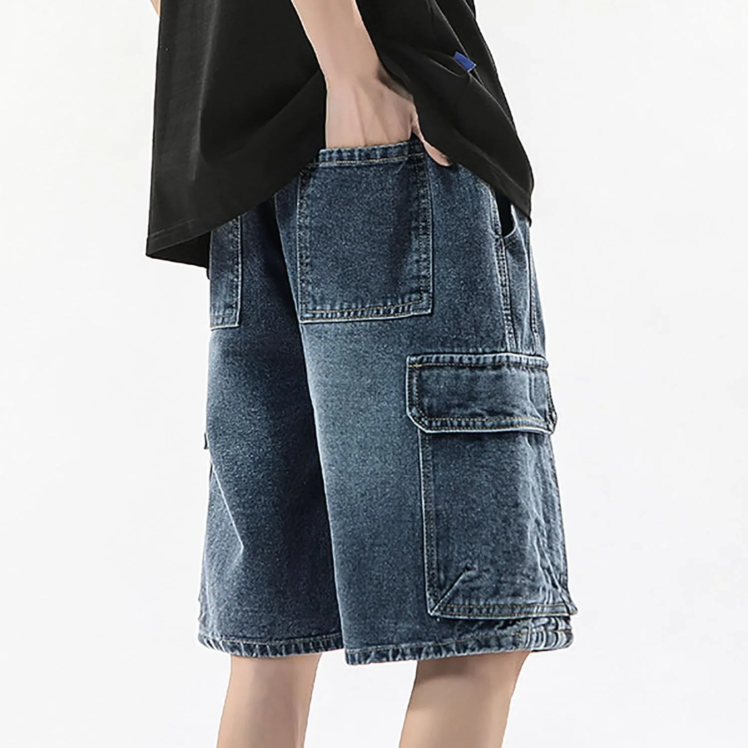 Baggy Jean Shorts for Men Casual Loose Fit Hip Hop Skateboard Denim Shorts Streetwear