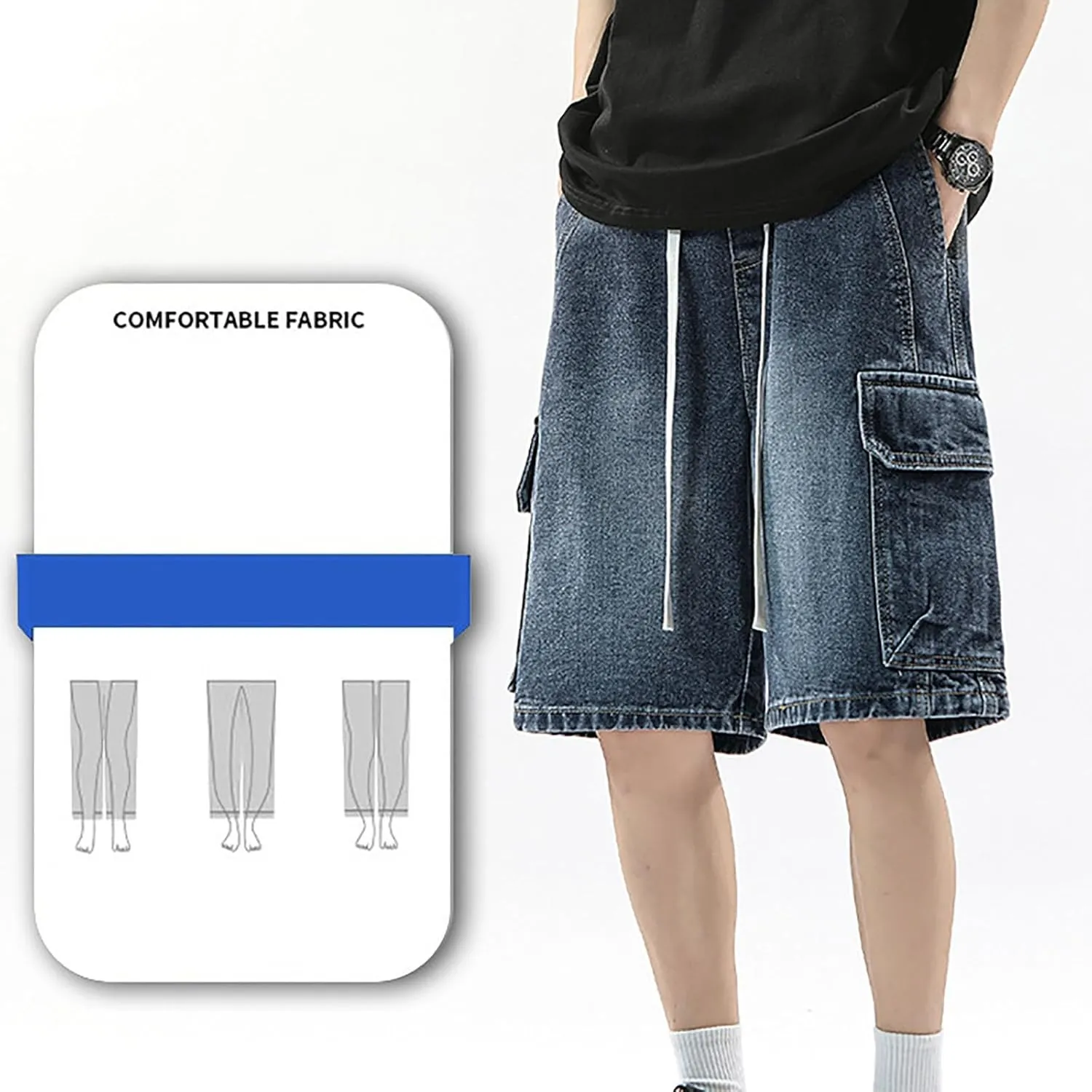 Baggy Jean Shorts for Men Casual Loose Fit Hip Hop Skateboard Denim Shorts Streetwear