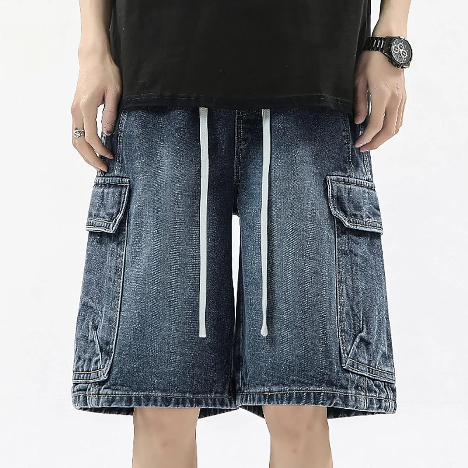 Baggy Jean Shorts for Men Casual Loose Fit Hip Hop Skateboard Denim Shorts Streetwear