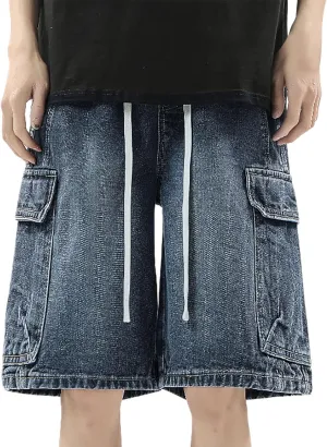 Baggy Jean Shorts for Men Casual Loose Fit Hip Hop Skateboard Denim Shorts Streetwear