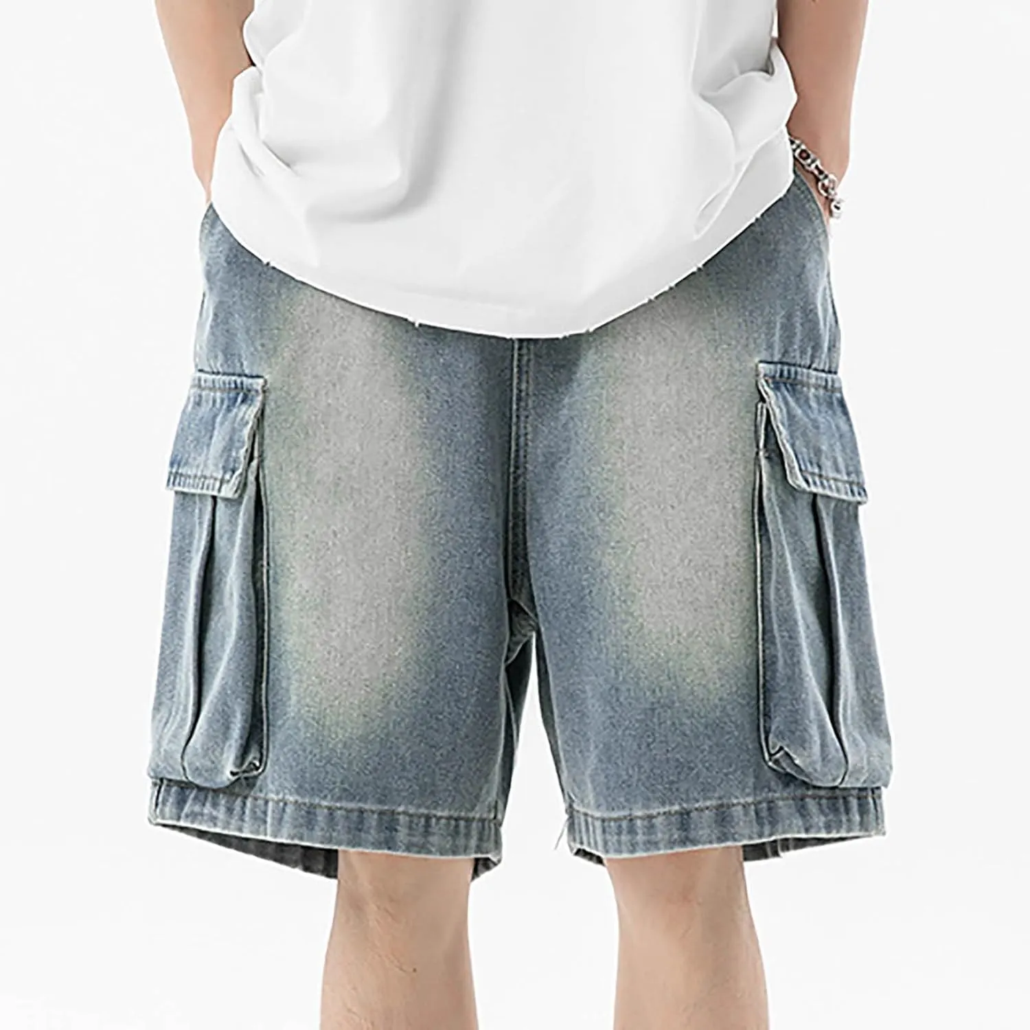 Baggy Jean Shorts for Men Jorts Casual Loose Fit Long Denim Shorts Wide Leg Y2K Hip Hop Streetwear Clothes
