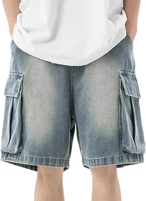 Baggy Jean Shorts for Men Jorts Casual Loose Fit Long Denim Shorts Wide Leg Y2K Hip Hop Streetwear Clothes