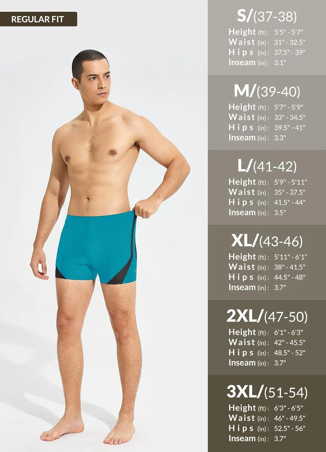 baleaf Men's Athletic Swimwear Jammers Square Leg Sporty Lap Swim Trunks Training Racing UPF50  Swimsuit