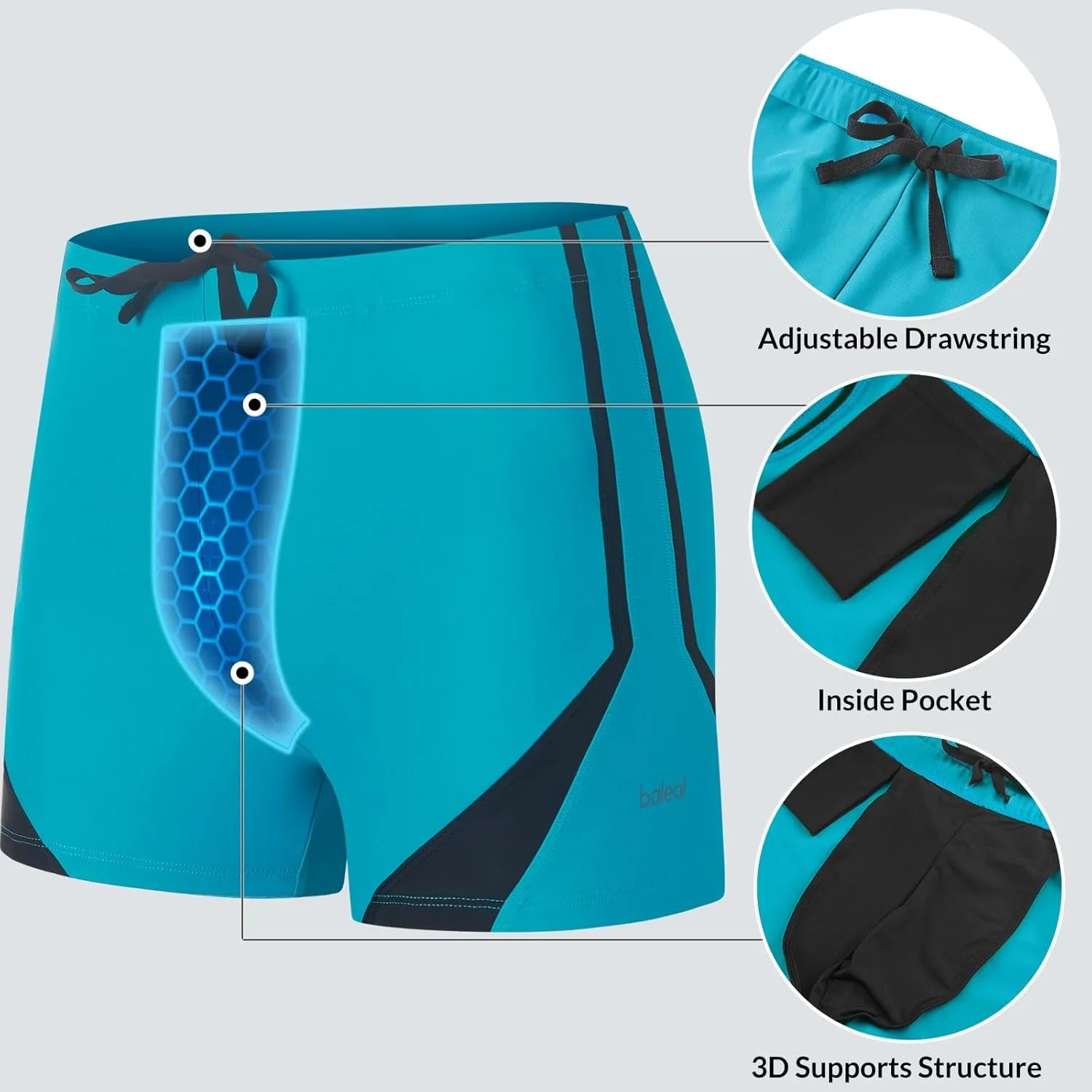 baleaf Men's Athletic Swimwear Jammers Square Leg Sporty Lap Swim Trunks Training Racing UPF50  Swimsuit