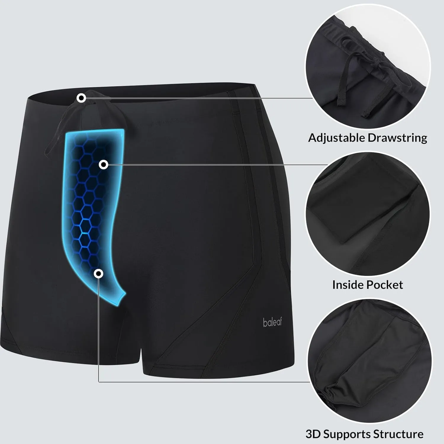 baleaf Men's Athletic Swimwear Jammers Square Leg Sporty Lap Swim Trunks Training Racing UPF50  Swimsuit
