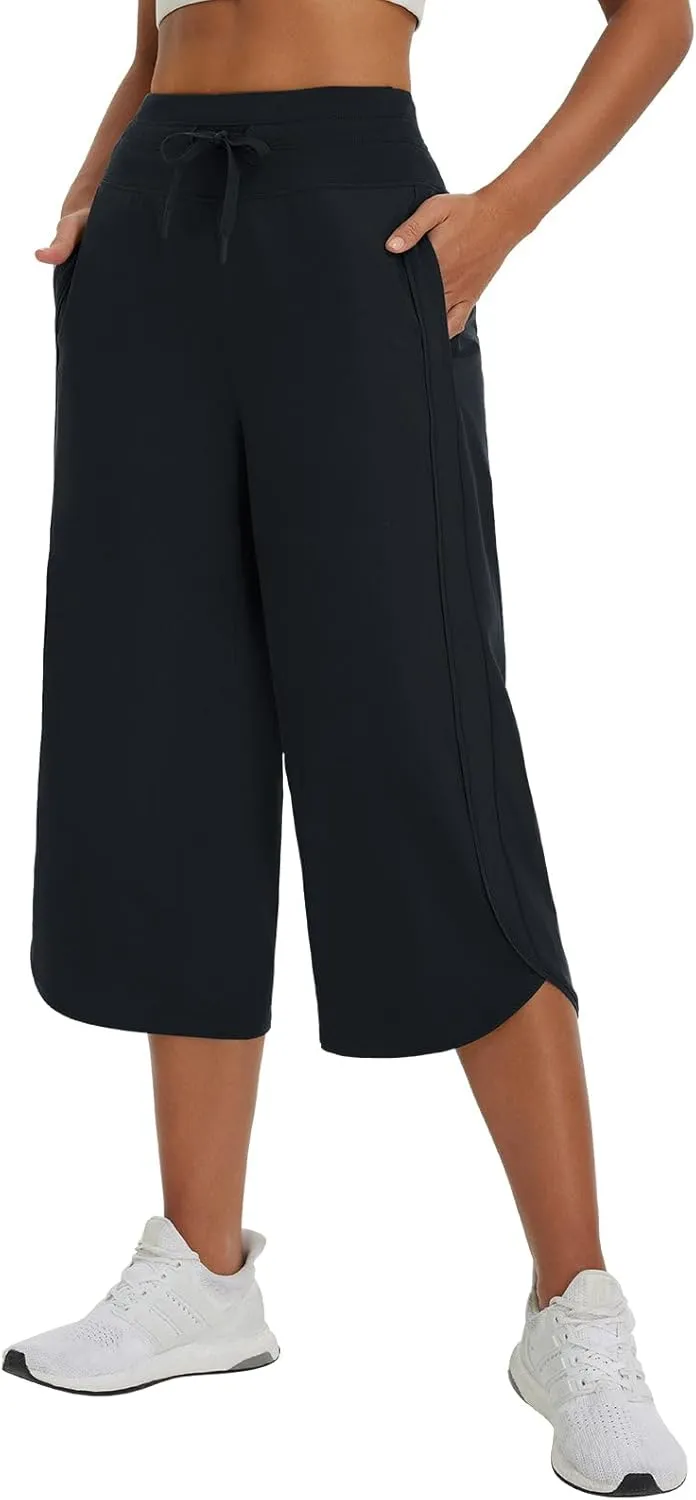 baleaf Women's Capri Pants Wide Leg Athletic Yoga Capris with Pockets Quick Dry Hiking Pants Loose Lounge Summer UPF 50 
