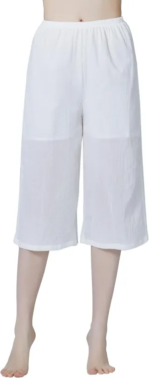 BEAUTELICATE Simple Crepe Cotton Culotte Slip for Women with Lining Ivory Calf Length